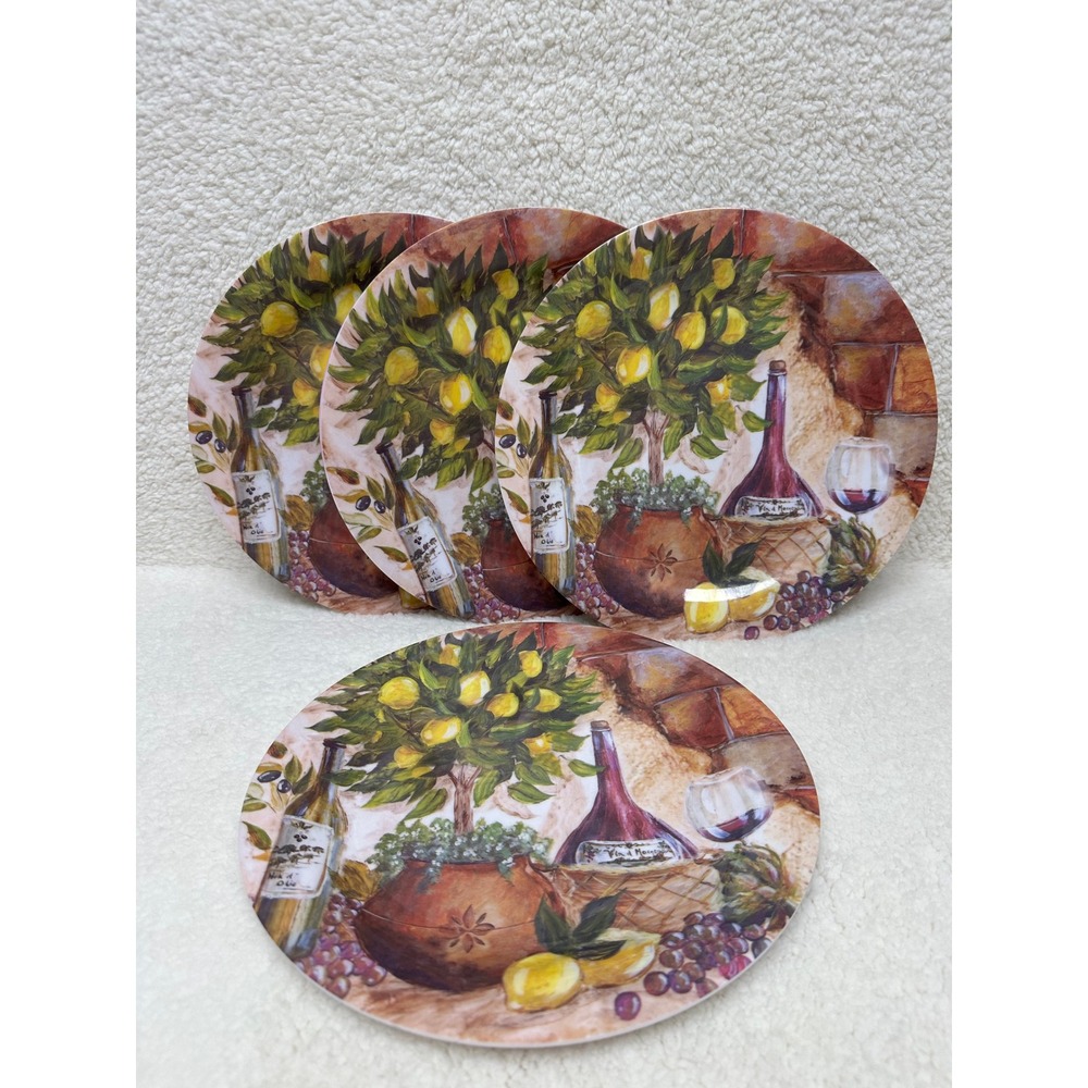 Certified International Dinner Plates Yellow Tuscan Lemon Wine Melamine‎ Set 4